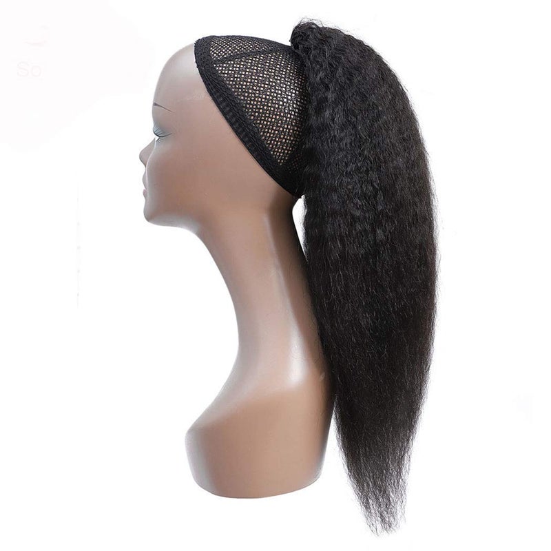 Annora Drawstring Ponytail Extension Human Hair Afro Kinky Straight for Black Women - Yaki Brazilian Virgin Remy Hair Extensions Natural Black Color (12 Inch) - Image 2